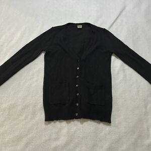 J. Crew V Neck Boyfriend Cardigan Button Alpaca Wool Pullover Black Womens XXS